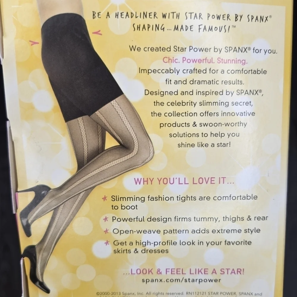 Spanx Star Power Center-Stage Open-Weave Shaping Tights Stripe Black Size B New